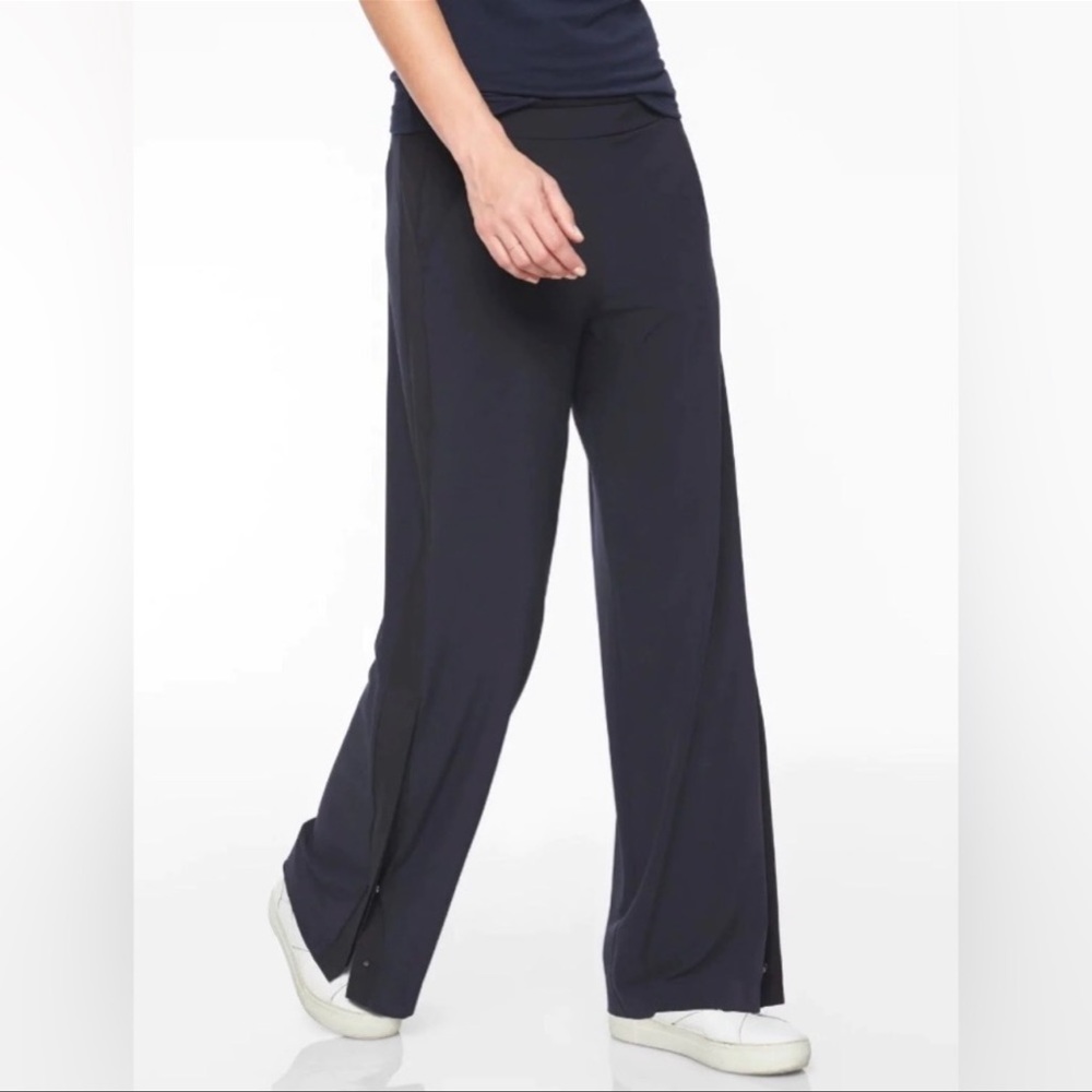 Athleta Women's Gramercy Track Trouser Pants Navy Blue Buttons 2P